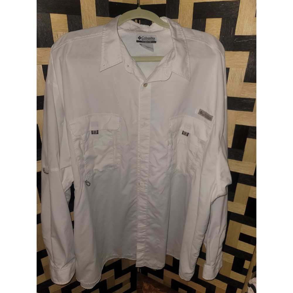 Columbia PFG Fishing Shirt Long Sleeve Button Up Vented White 4XL